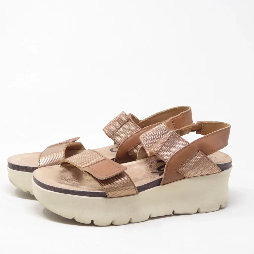 OTBT Women Nova Platform Sandals Rose Gold Leather Textile 7.5M